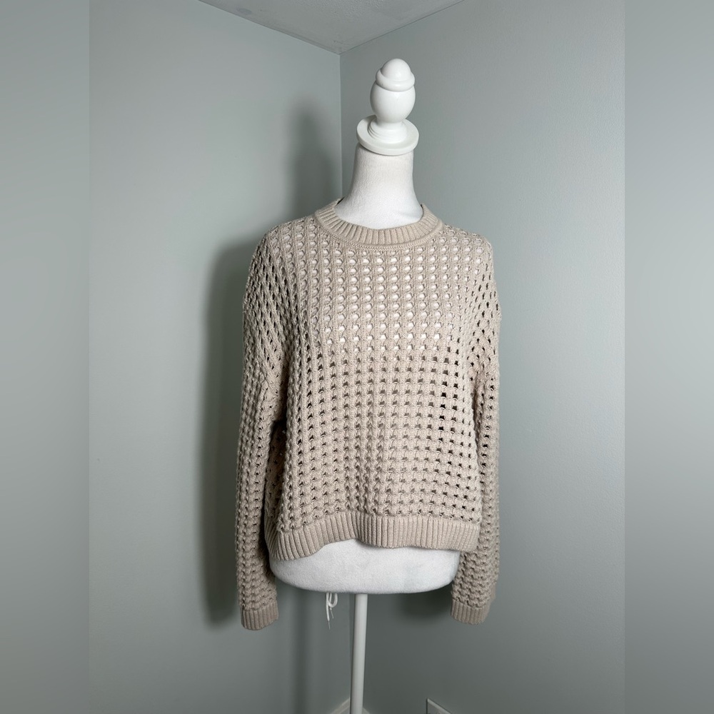 VELVET BY GRAHAM & SPENCER Sammie Mesh Knit Crew Neck Sweater in Dune Size XS - Picture 3 of 17